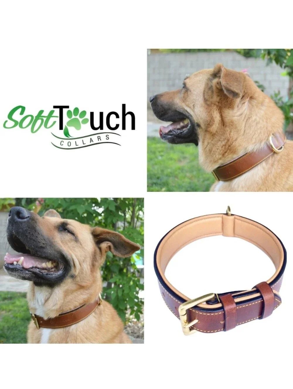 Soft Touch Collars Two-Tone Brown Leather Belt-Style Dog Collar Brass Buckle 24